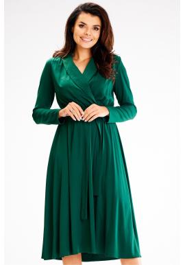 Zelené dámske šaty so šálovým golierom