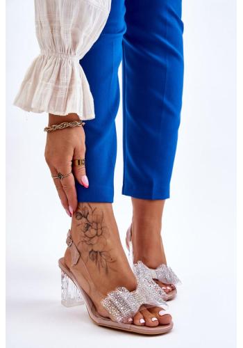 Transparentné dámske sandále na podpätku