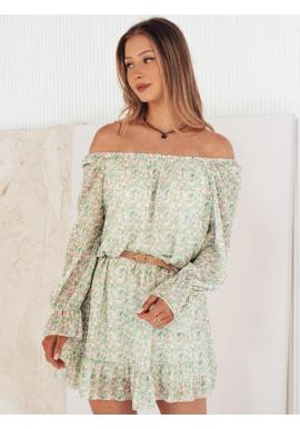 Zelené kvetované šaty s odhalenými ramenami