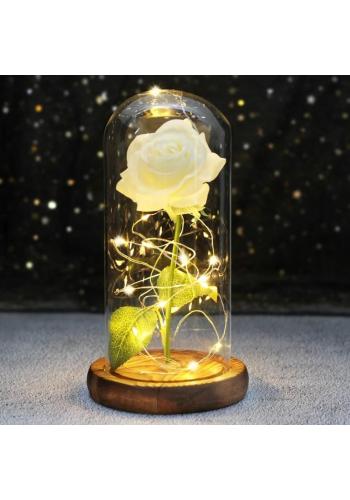 Večná biela krištáľová ruža pod sklenenou kupolou