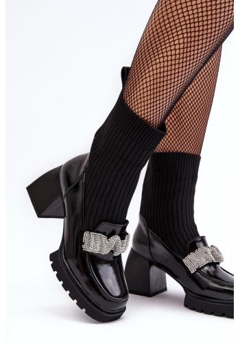 Dámske čierne ponožkové topánky na podpätku