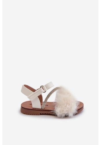 Biele dievčenské sandále s kožušinou