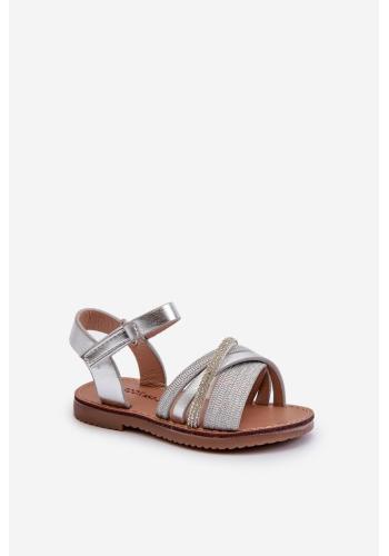Dievčenské strieborné sandále na suchý zips