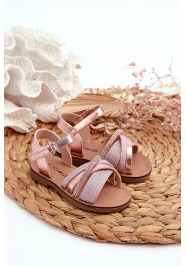 Ružové dievčenské sandále na suchý zips