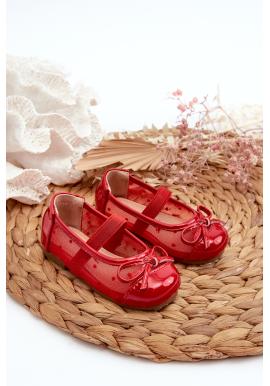 Červené dievčenské balerínky s mašľou
