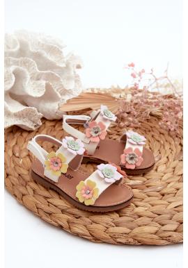 Dievčenské farebné sandále zdobené kvetmi
