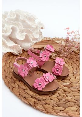 Dievčenské ružové sandále s kvetmi