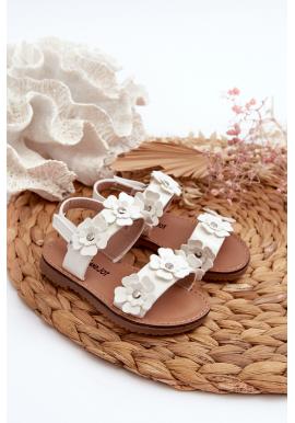 Biele dievčenské sandále s kvetmi