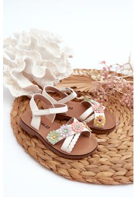 Dievčenské biele sandále s farebnými kvetmi