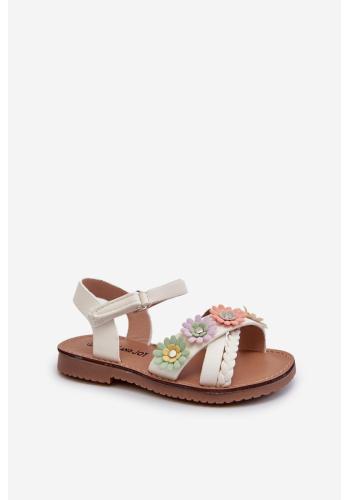 Dievčenské biele sandále s farebnými kvetmi