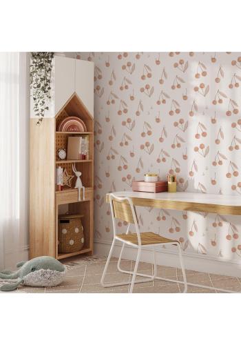 Detská tapeta š čerešňami na bielom podklade