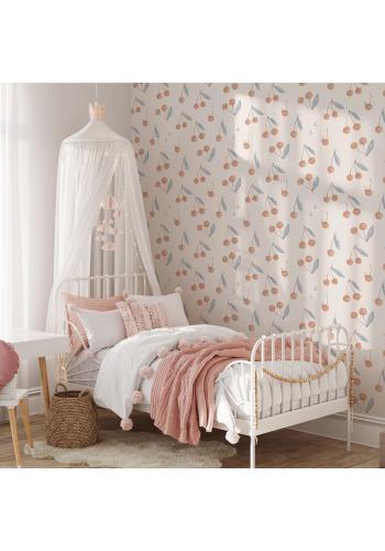 Detská tapeta š čerešňami na béžovom podklade