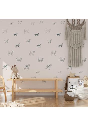 Biela dekoračná tapeta so psíkmi