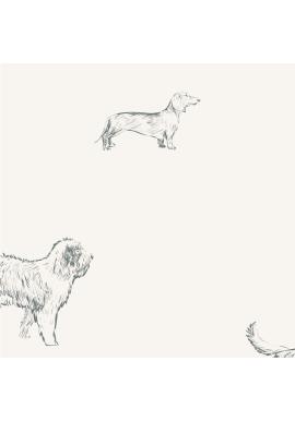 Biela dekoračná tapeta so psíkmi