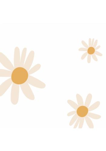 Biela tapeta na stenu s motívom sedmokrásky