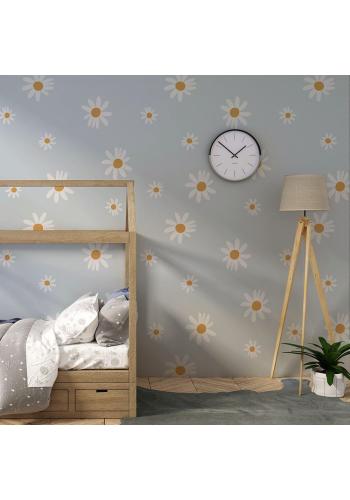 Modrá tapeta na stenu s motívom sedmokrásky