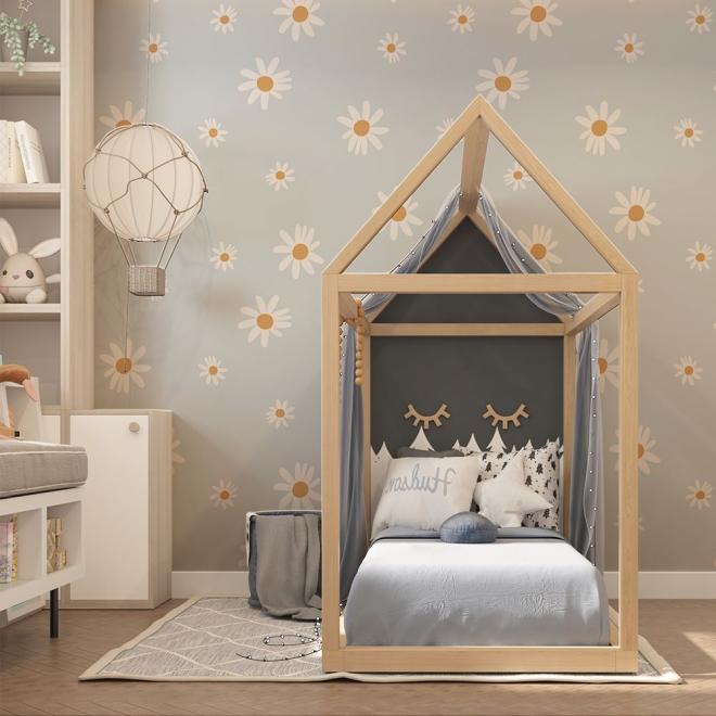 Modrá tapeta na stenu s motívom sedmokrásky