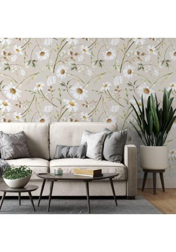 Béžová tapeta s kvetmi