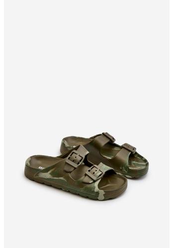 Tmavozelené chlapčenské šľapky s prackami