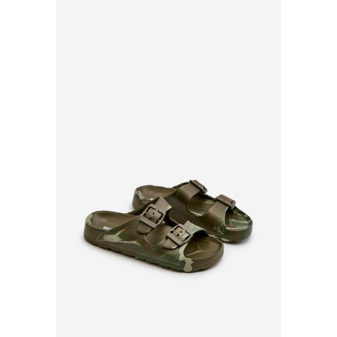 Tmavozelené chlapčenské šľapky s prackami