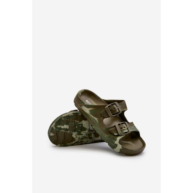 Tmavozelené chlapčenské šľapky s prackami