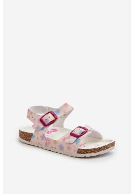 Dievčenské ružové sandále s kvetmi