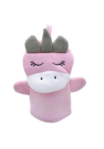 Ružová rukavica na mokré a suché umývanie pre deti