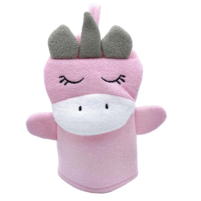 Ružová rukavica na mokré a suché umývanie pre deti