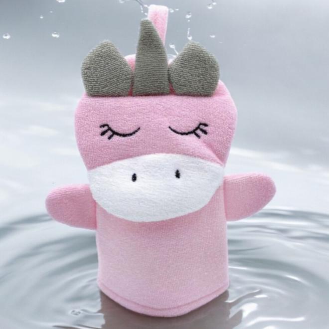 Ružová rukavica na mokré a suché umývanie pre deti