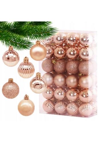 Vianočná sada gúľ v ružovo-zlatej farbe - 48 ks