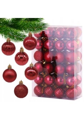 Vianočná sada gúľ v tmavočervenej farbe - 48 ks