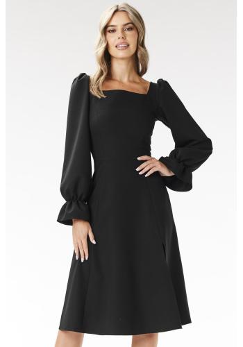 Dámske elegantné čierne šaty s dlhým rukávom