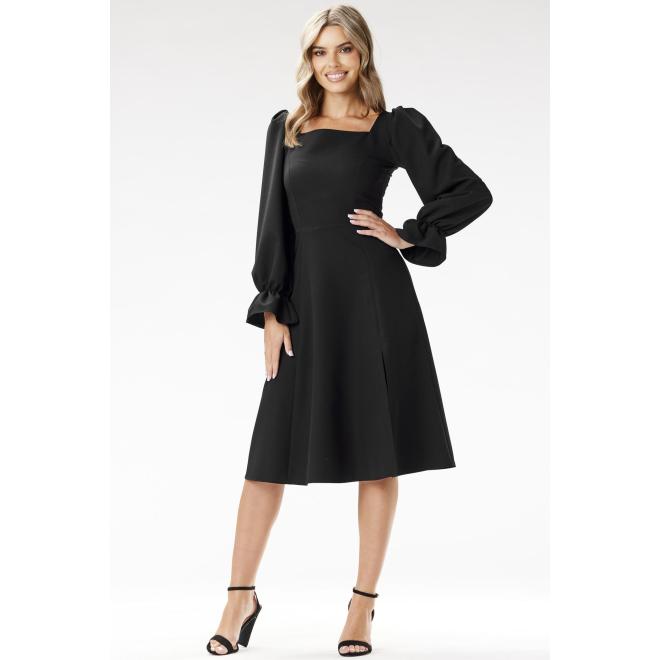 Dámske elegantné čierne šaty s dlhým rukávom