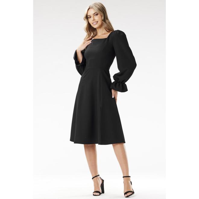 Dámske elegantné čierne šaty s dlhým rukávom