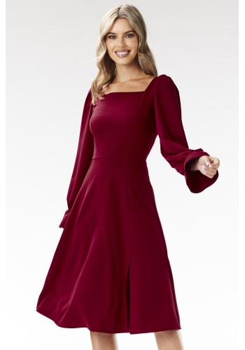 Bordové elegantné šaty s dlhým rukávom