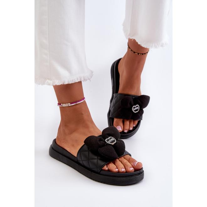 Šľapky s mašľou v čiernej farbe