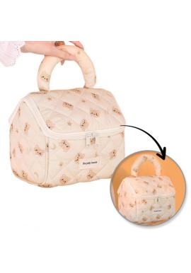 Krémová prešívaná kozmetická taška s medvedíkmi