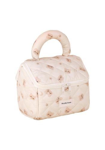 Krémová prešívaná kozmetická taška s medvedíkmi