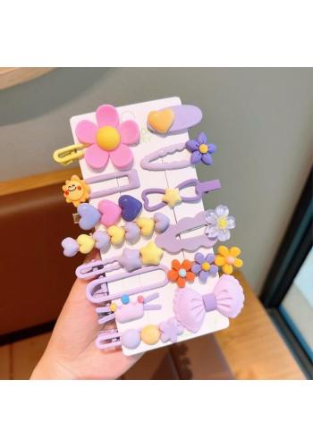 Sada 14 fialových sponiek do vlasov