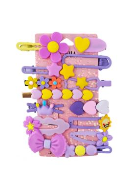 Sada 14 fialových sponiek do vlasov