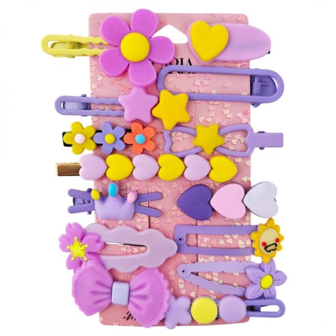 Sada 14 fialových sponiek do vlasov