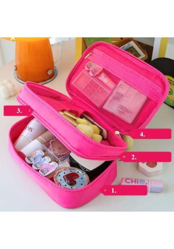 Prešívaná ružová kozmetická taška s rúčkou