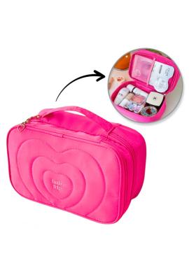 Prešívaná ružová kozmetická taška s rúčkou