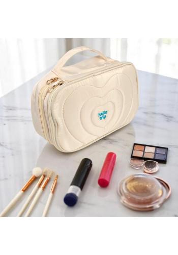 Krémová prešívaná kozmetická taška s rúčkou