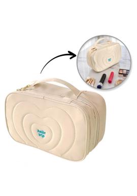 Krémová prešívaná kozmetická taška s rúčkou