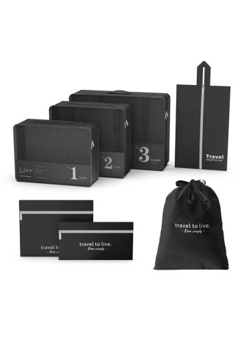 Cestovná sada 7 kozmetických tašiek v čiernej farbe