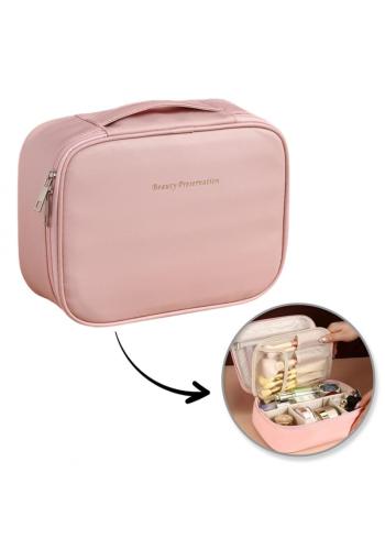 Ružová kožená kozmetická taška