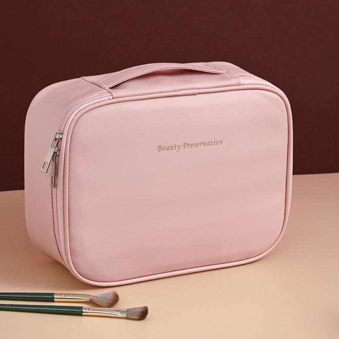 Ružová kožená kozmetická taška