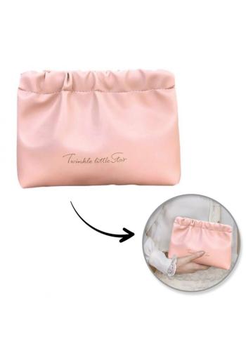 Ružová kožená kozmetická taška - M