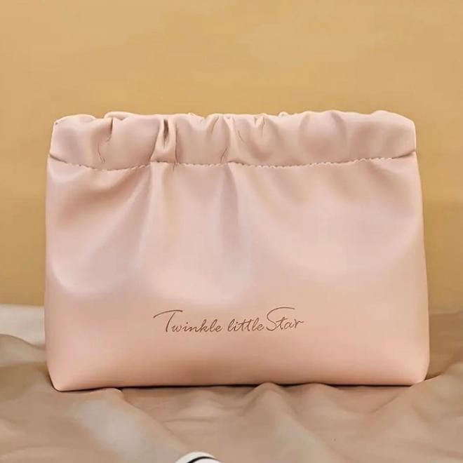 Ružová kožená kozmetická taška - M